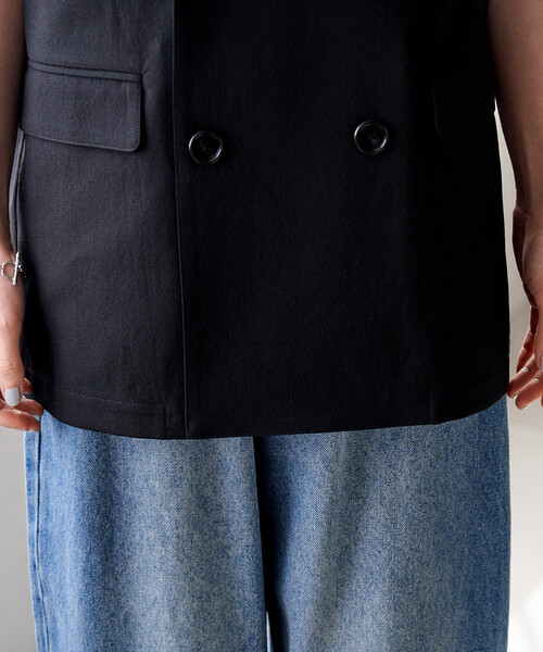 ジャケット テーラードジャケット 接触冷感/UVカット LINEN TOUCH ダブルブレスト半袖ジャケット/リネンタッチ ジャケット レディースの画像