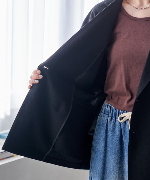 ジャケット テーラードジャケット 接触冷感/UVカット LINEN TOUCH ダブルブレスト半袖ジャケット/リネンタッチ ジャケット レディースの画像
