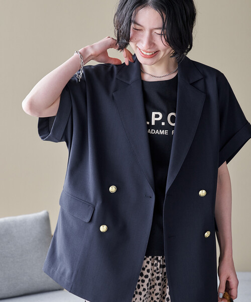 リネン　UVケア・接触冷感・吸水速乾　ダブルテーラードジャケット　M FREAK'S STORE（フリークスストア） ジャケット テーラードジャケット