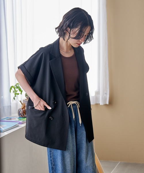 リネン　UVケア・接触冷感・吸水速乾　ダブルテーラードジャケット　M FREAK'S STORE（フリークスストア） uvカット ジャケット テーラード