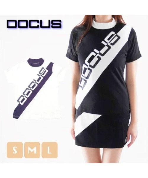 ゴルフ DOCUS（ドゥーカス）レディース ダイアゴナルロゴ モックネック 半袖 シャツ レディース