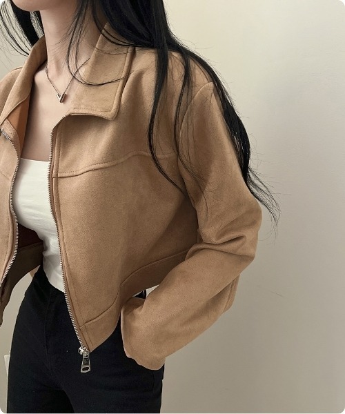 I.O.E ブルゾン アウター スエードタッチ クロップドジップジャケット