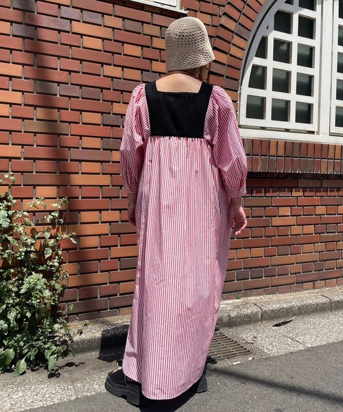 「OKIRAKU」 長袖ワンピース FREE レッド レディース_画像6