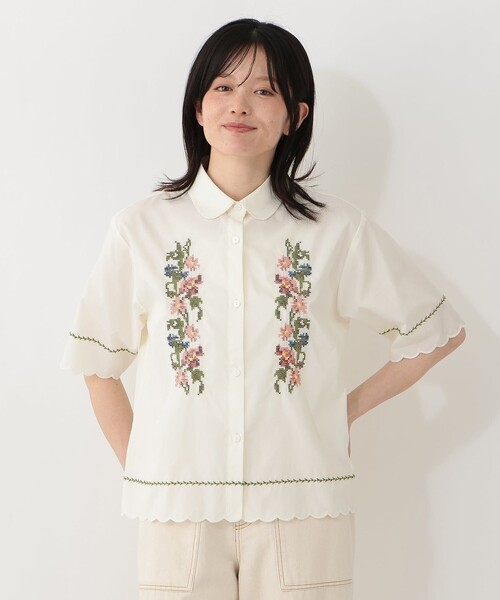 モンサカタ　コットン　丸衿シャツブラウス　mon Sakata Afternoon Tea（アフタヌーンティー） ブラウス シャツ 刺繍丸襟