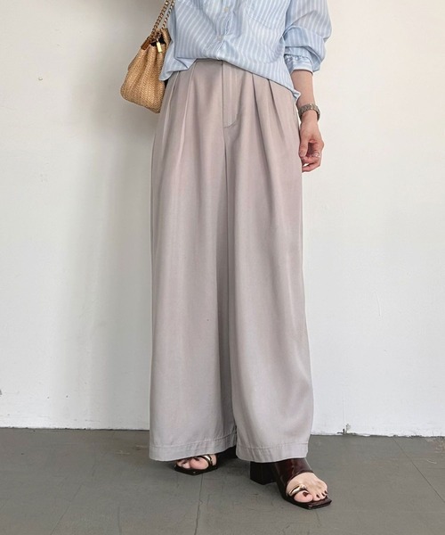 ワイドパンツ パンツ 「低身長caho146cmさんコラボ」ストレートワイドパンツ レディースの画像