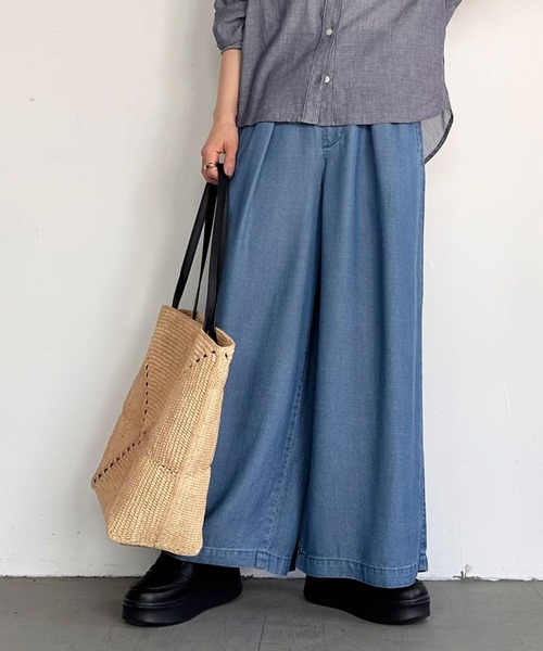 ワイドパンツ パンツ 「低身長caho146cmさんコラボ」ストレートワイドパンツ レディースの画像