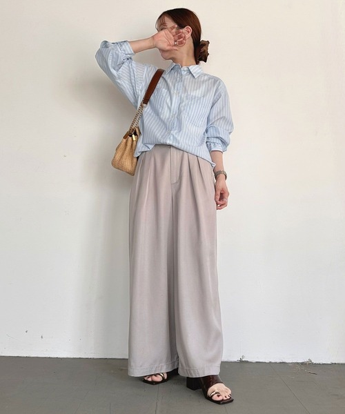 ワイドパンツ パンツ 「低身長caho146cmさんコラボ」ストレートワイドパンツ レディースの画像