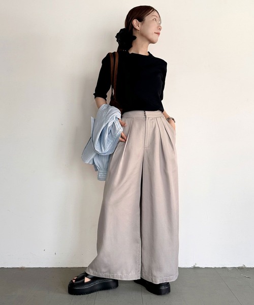 ワイドパンツ パンツ 「低身長caho146cmさんコラボ」ストレートワイドパンツ レディースの画像