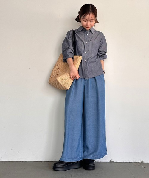 ワイドパンツ パンツ 「低身長caho146cmさんコラボ」ストレートワイドパンツ レディースの画像