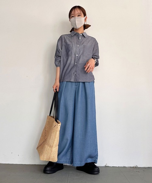 ワイドパンツ パンツ 「低身長caho146cmさんコラボ」ストレートワイドパンツ レディースの画像