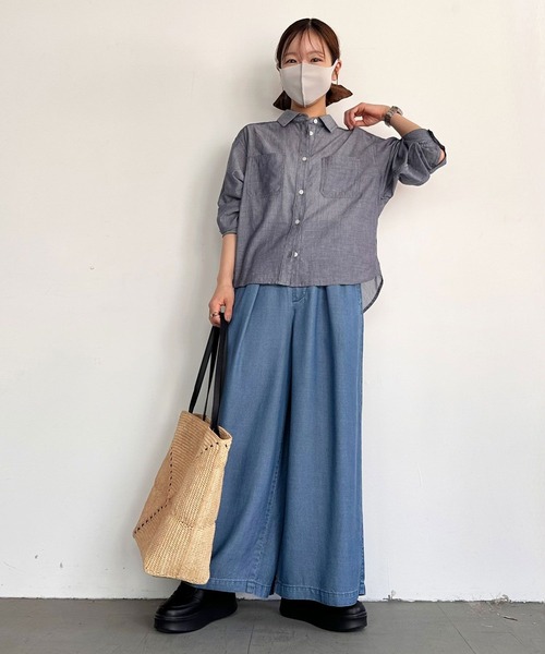 ワイドパンツ パンツ 「低身長caho146cmさんコラボ」ストレートワイドパンツ レディースの画像