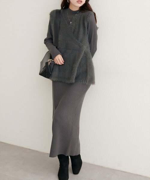 「natural couture」 コンビワンピース MEDIUM グレー レディース_画像3
