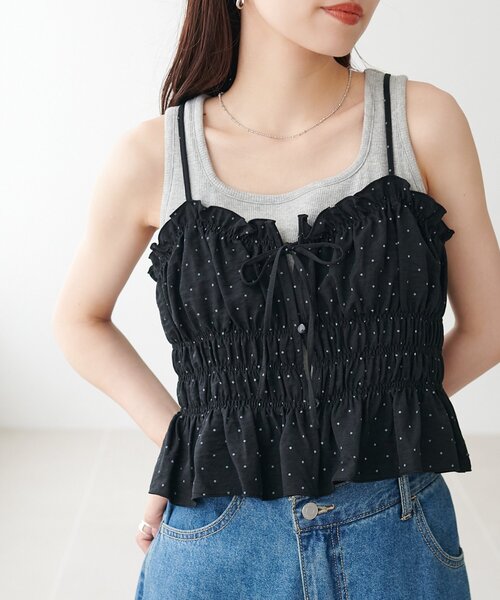 キャミソール ドット柄シャーリングキャミ | Discoat | 18