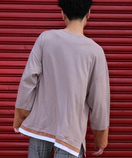 revertical tシャツ レイヤード風 バイカラー 長袖ロングTシャツ