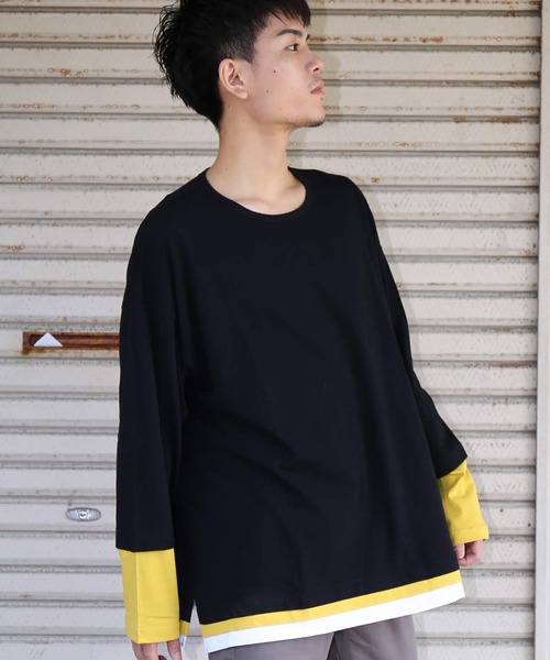 注目■CVTVLIST■大人気 レイヤード長袖Tシャツ 国内発 すぐ届く revertical tシャツ レイヤード風 バイカラー 長袖ロングTシャツ