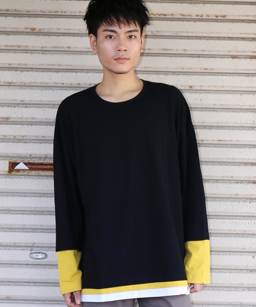 revertical tシャツ レイヤード風 バイカラー 長袖ロングTシャツ