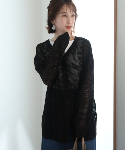 ElegChic カーディガン 2Wayメッシュニットカーディガン