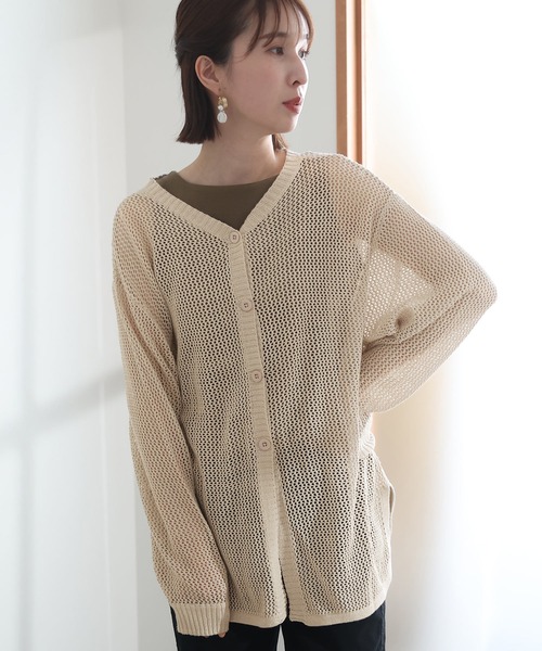 ElegChic カーディガン 2Wayメッシュニットカーディガン