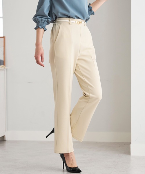 BELLUNA パンツ ジョーゼット素材フレアーパンツ股下63cm
