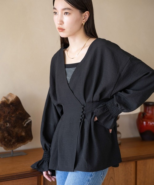 LOWRYS FARM シャツ ブラウス クルミボタンカシュクールロングスリーブ  