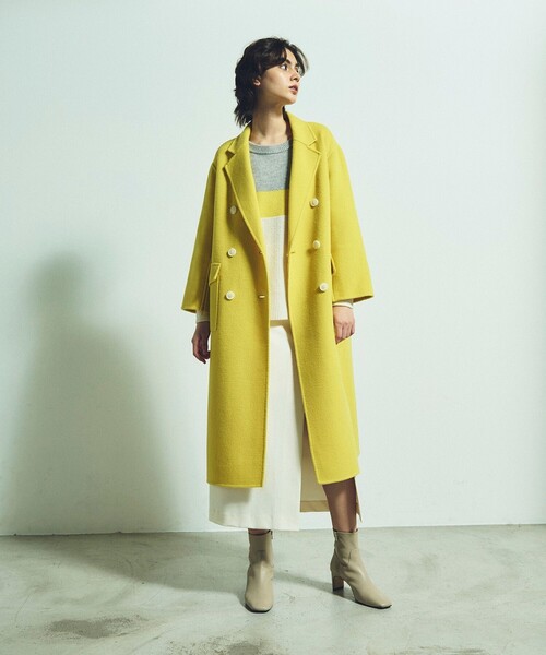 美品　グレースコンチネンタル　ビーバーウールロングコート　イエロー　36 GRACE CONTINENTAL（グレースコンチネンタル） コート チェスター