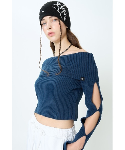 ニット セーター A'GEM/9 × .kom 「LUV IS TRUE/ラブ イズ トゥルー」CUT OUT KNIT /カットアウトニットソー レ
