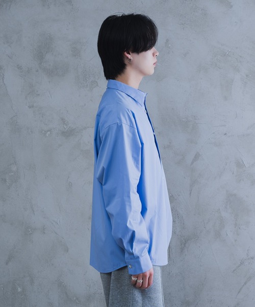 MIESROHE オーバーサイズとろみシャツ(BLU-F) MinoriTY】とろみジョーゼットリラックス長袖シャツ オーバー