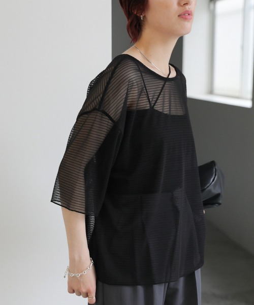 トップス SELECT select MOCA（セレクトモカ） tシャツ オープンネックシアーボーダー