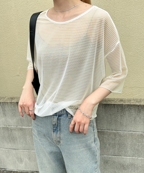 select MOCA（セレクトモカ） tシャツ オープンネックシアーボーダー