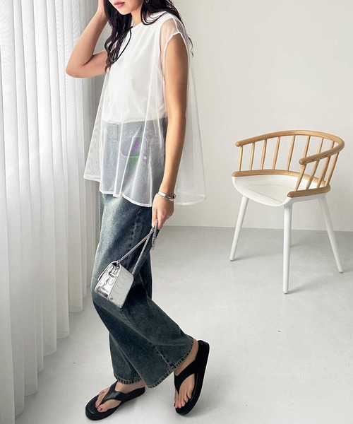 GeeRA tシャツ チュールレイヤードフレンチスリーブカットソー
