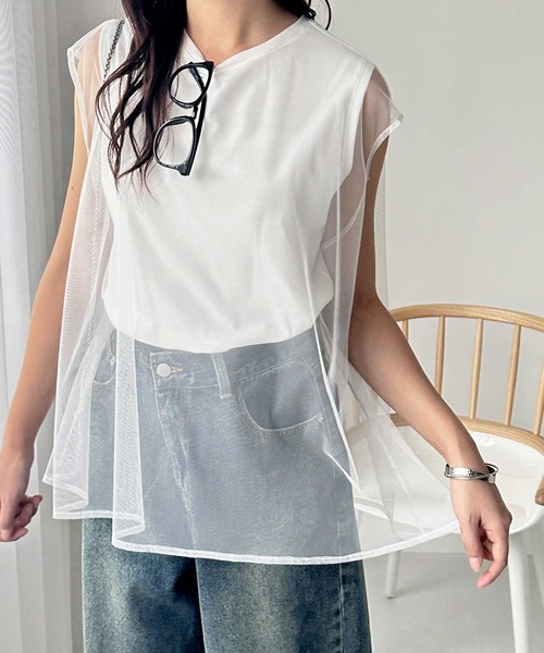 GeeRA（ジーラ） tシャツ チュールレイヤードフレンチスリーブ
