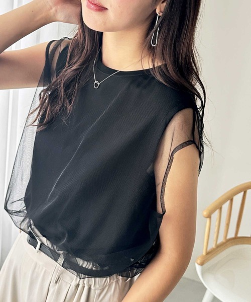 GeeRA tシャツ チュールレイヤードフレンチスリーブカットソー