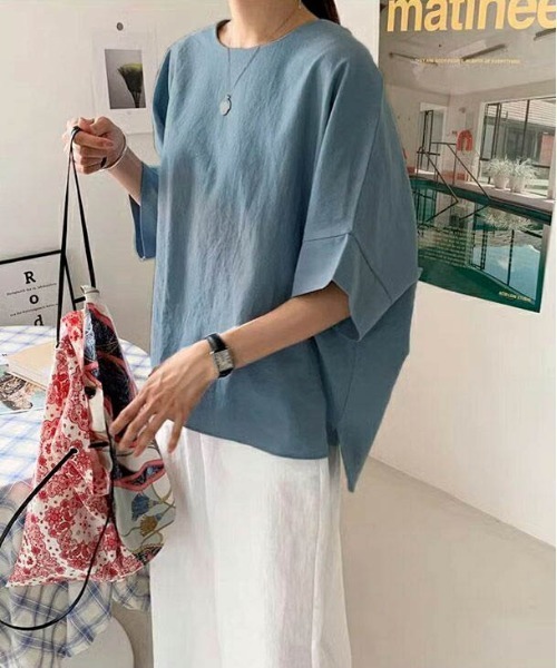 ◎RNA N【洗える】リネン コットン オーバーサイズ シャツ ブラウス 紫 NAUL ブラウス シャツ コットンリネンシアーシャツ / リネン