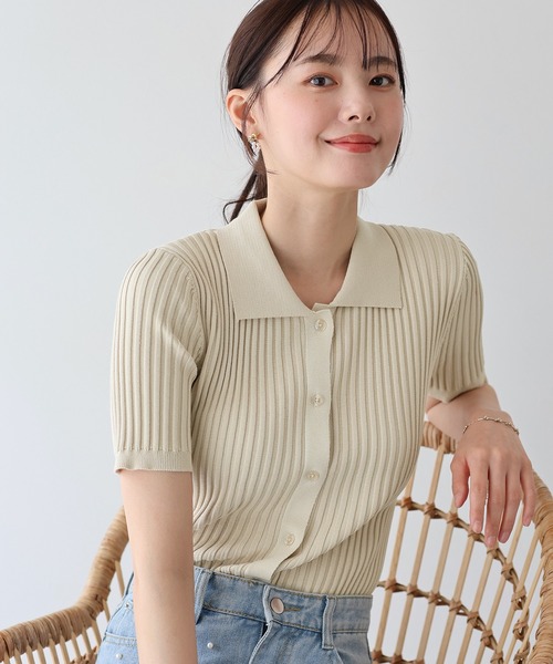 レディース カーディガン 襟付き 渋色 ポロ襟 長袖 ざっくりニット フロントボタン 海外デザイン 前開き カジュアル 白襟 ステッチ リブ袖 リブ裾 冬 mh24101510.jpg