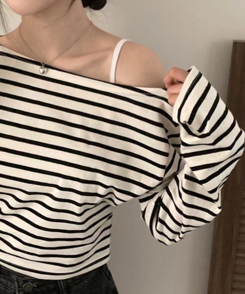 オフショル　ボーダー　長袖Tシャツ Mサイズ ABITOKYO tシャツ オフショル長袖ボーダートップス レディース
