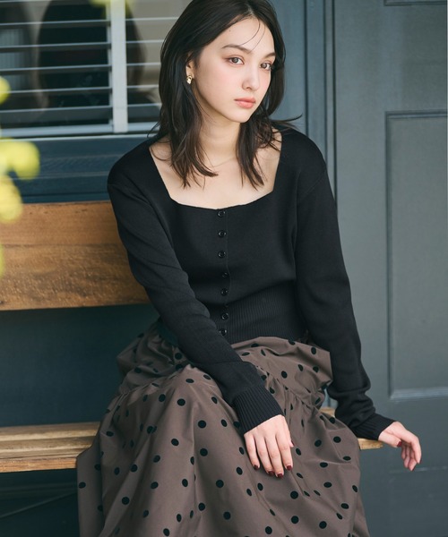 coca（コカ） カーディガン スクエアネック ハイゲージニット