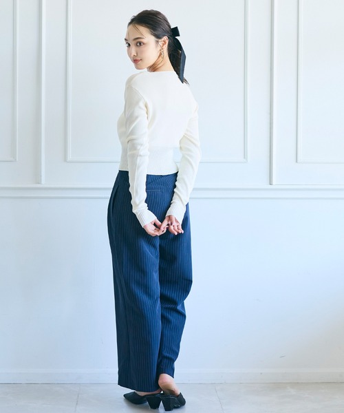 タク ❁blue×white❁ ボーダー❋スナップカーディガン TIME SALE】【WEB限定】カシミヤ配色ニットカーディガン 49AV JUNKO