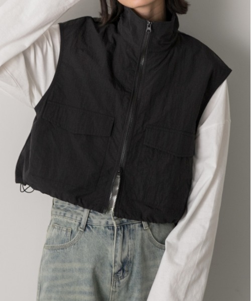 ad thie（アドティエ） ベスト ジレ スタンドカラー ナイロンショート