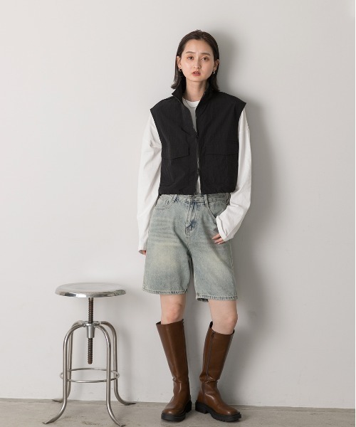 ベスト ジレ Kate ショートベスト レディース ad thie ベスト ジレ スタンドカラー ナイロンショートベスト