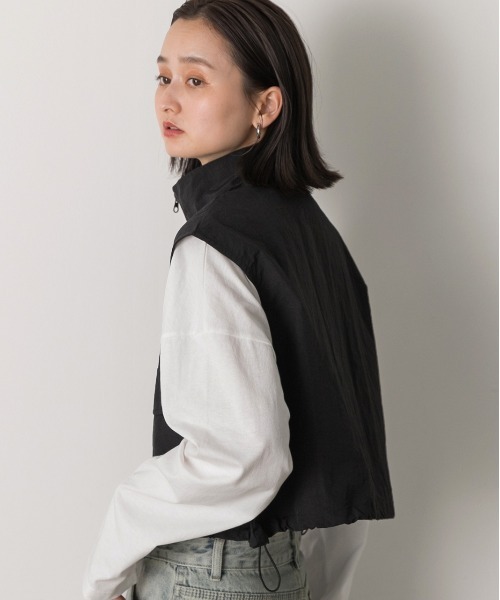 ad thie ベスト ジレ スタンドカラー ナイロンショートベスト