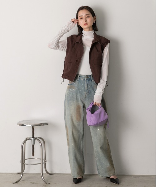 ベスト ジレ スタンドカラー ベスト レディース ad thie ベスト ジレ スタンドカラー ナイロンショートベスト