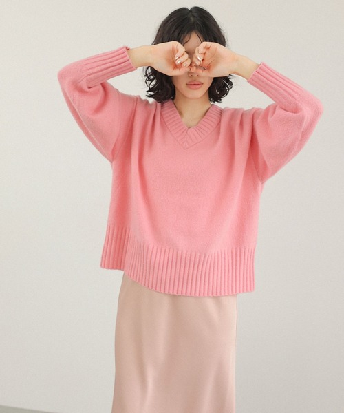 LEH / ニット・セーター(厚手)/L/コットン/CML LEPSIM（レプシィム） ニット セーター 5ゲージアンゴラMIXーVネック