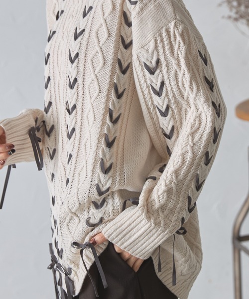 ニット セーター バルキーレースアップローゲージニット レディース SLY ニット セーター 「再入荷」TIE DESIGN HG TOPS タイ