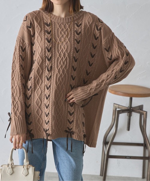 ニット セーター バルキーレースアップローゲージニット レディース SLY ニット セーター 「再入荷」TIE DESIGN HG TOPS タイ