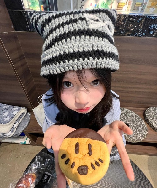 Revo. ニット帽 ニットキャップ リボン付き 猫耳 ネコミミ