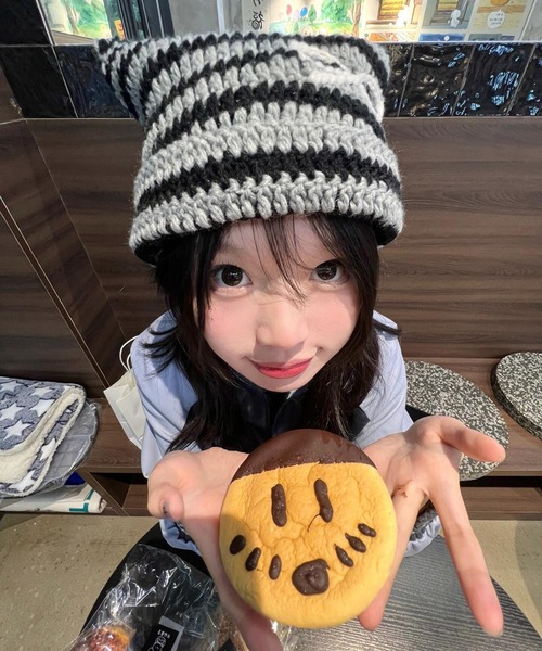 Revo. ニット帽 ニットキャップ リボン付き 猫耳 ネコミミ ニット帽