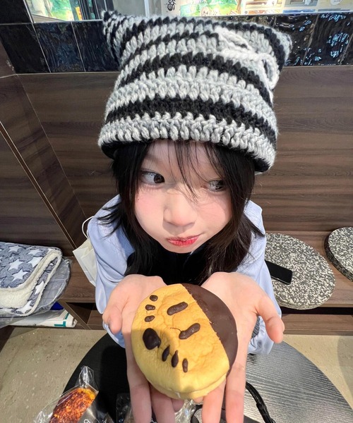 Revo. ニット帽 ニットキャップ リボン付き 猫耳 ネコミミ ニット帽