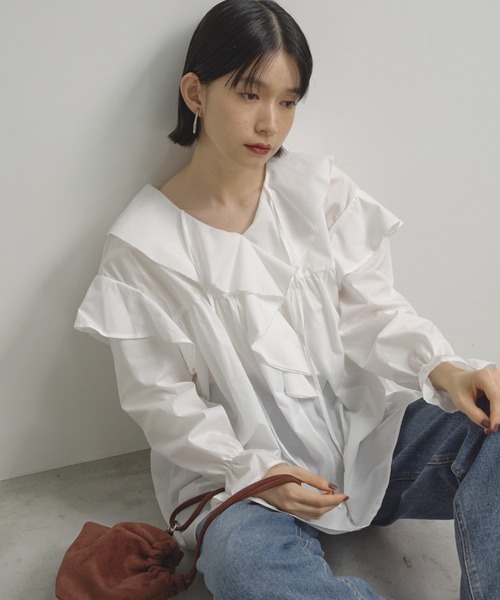 Shelly island ブラウス シャツ ビックカラーフリルブラウス