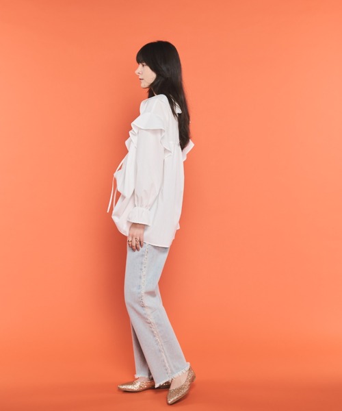 Shelly island ブラウス シャツ ビックカラーフリルブラウス