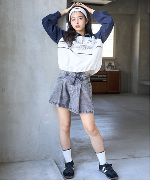 LOVETOXIC パンツ 美脚見えタックフレアデニムキュロット キッズ 子供
